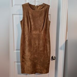 Calvin Klein Faux Suede Sleeveless Dress in Khaki